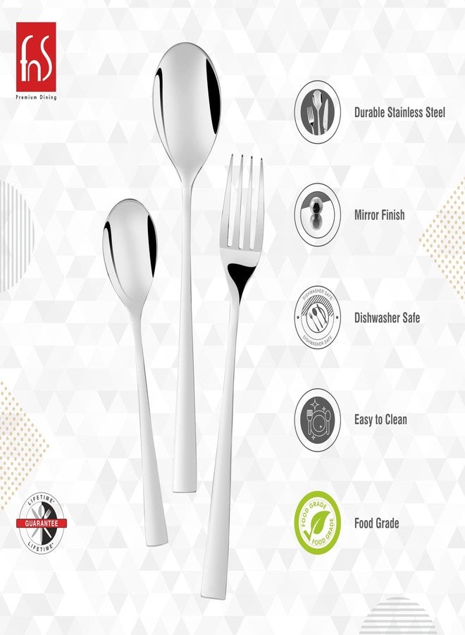FnS Slim Line Stainless Steel Cutlery Set with Leatherette Box - 18 Pcs Set (6 Dinner Spoons, 6 Dinner Forks, 6 Teaspoons) - Image 4